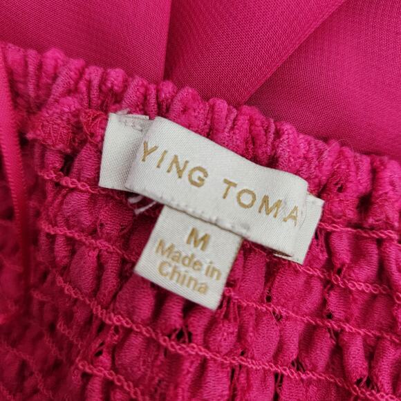 Flying Tomato Lace Crop Top – Hot Pink Sheer Long Sleeve with Smocked Back - Picture 2 of 7